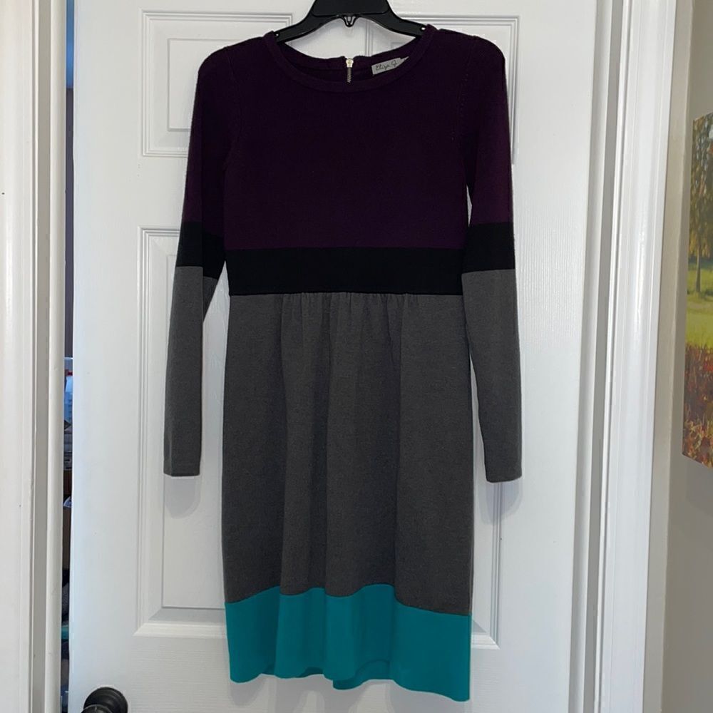 Eliza J Long Sleeve Color block Sweater Dress